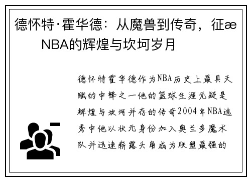 德怀特·霍华德：从魔兽到传奇，征战NBA的辉煌与坎坷岁月